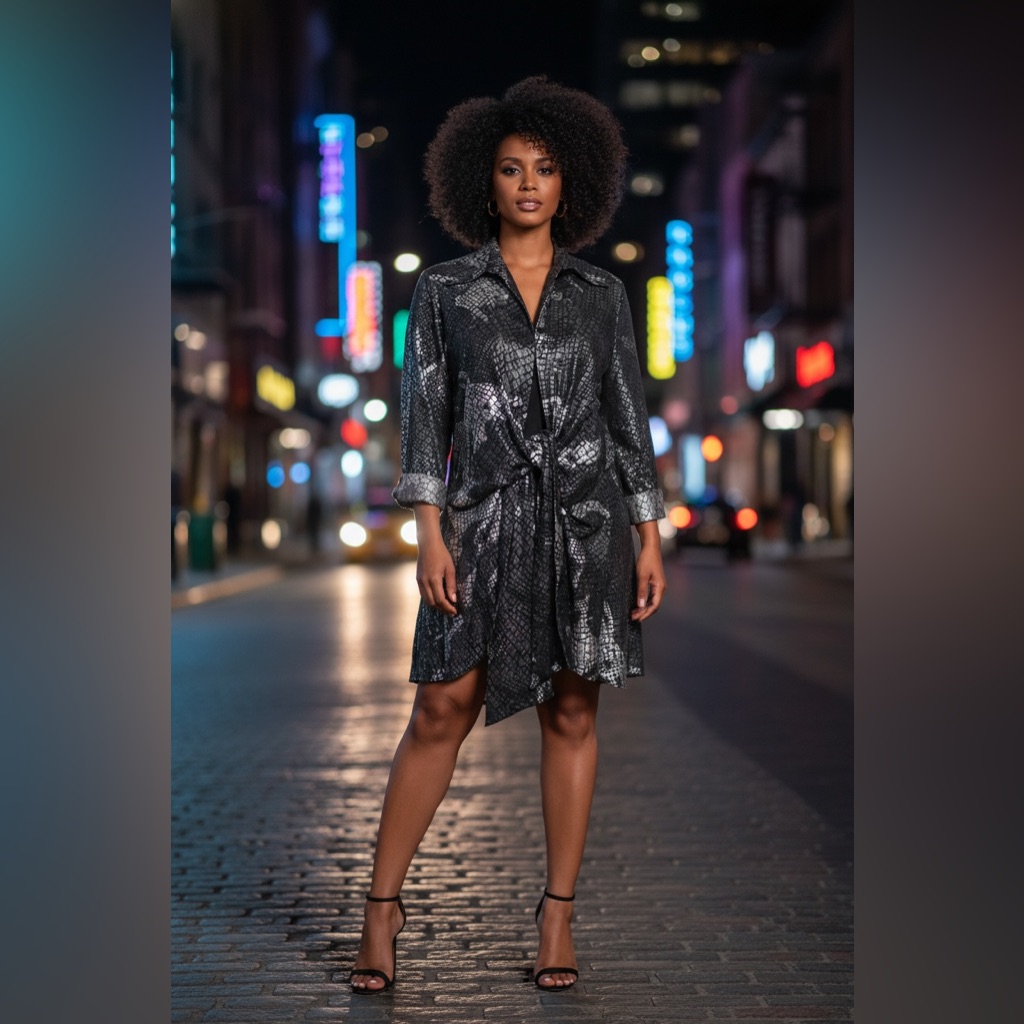 Elegant Black And Silver Women's Tunic